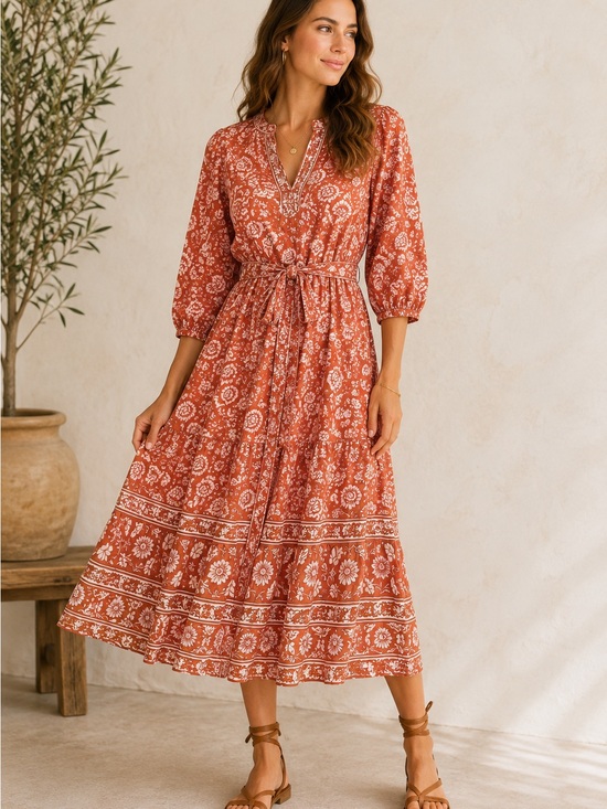 Cleobella Dresses & Skirts - Cleobella Floral Boho Midi Dress Size Small Cotton Tie Waist India
